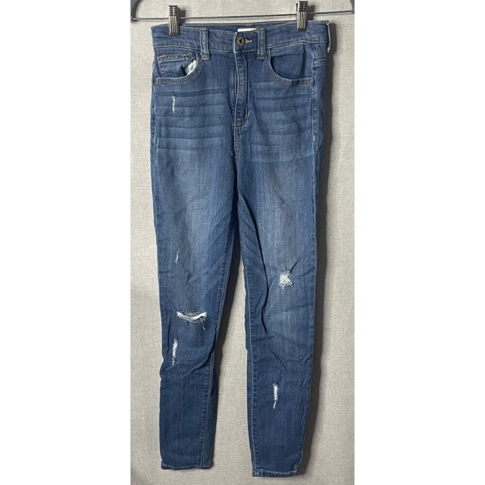 Sneak Peek Womens Slim Skinny Jeans Blue Distressed High Rise Denim Juniors 3